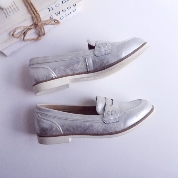 Metallic Silver Penny Loafers - Picture 5 of 8